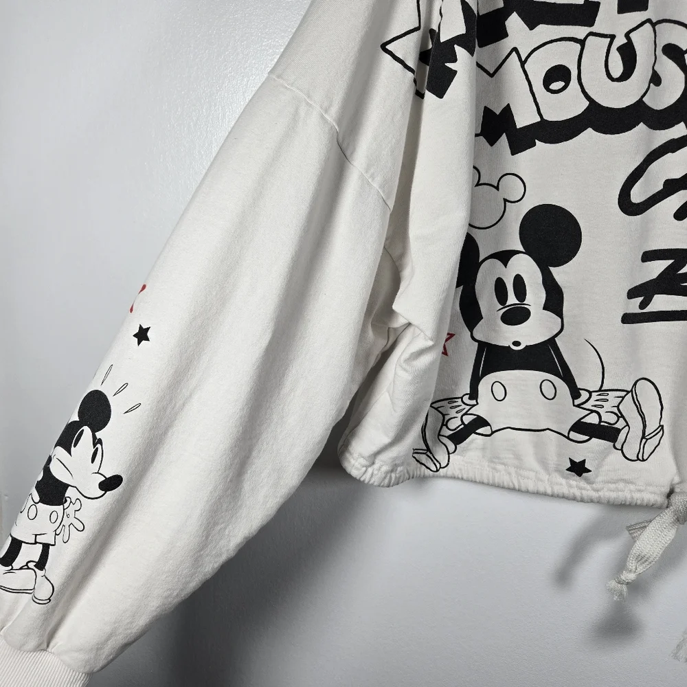 Disney Mickey Mouse Black & White Cropped Sweatshirt Size XL Oh Boy Aw Shucks